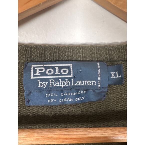 Polo Ralph Lauren 100% Cashmere Sweater Green Size XL V Neck Long Sleeve Luxe - Picture 9 of 9
